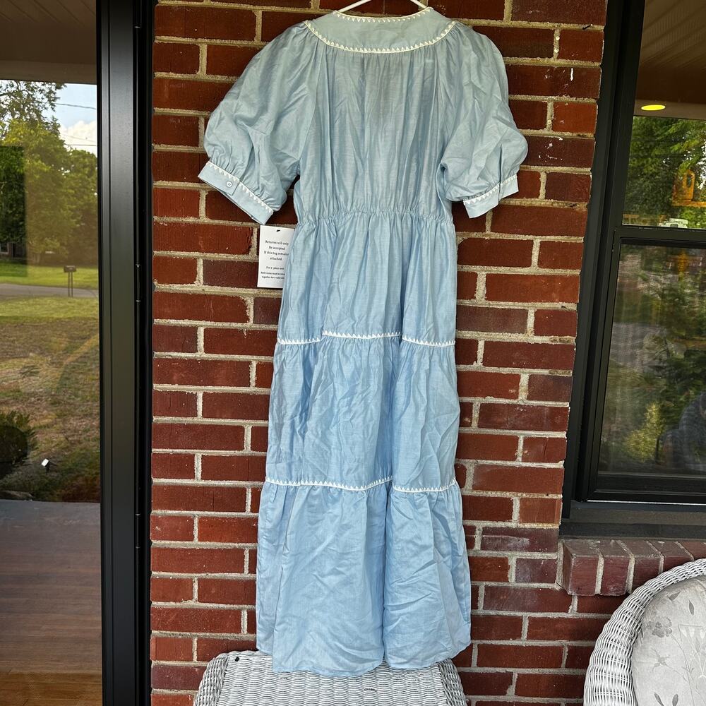 English Factory Blue Embroidered Midi Maxi Dress NWT Cottagecore Size Large - Picture 8 of 8
